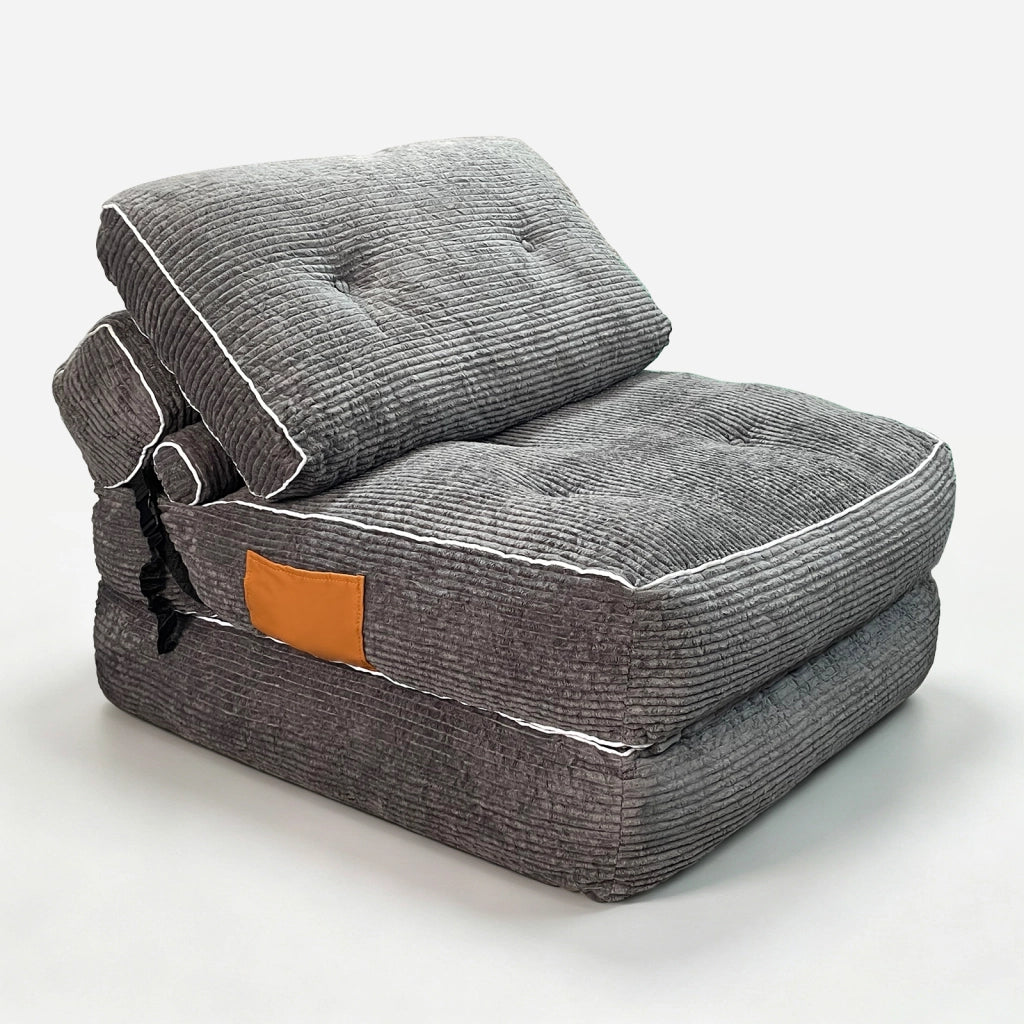 Poltrona letto pieghevole multifunzione in velluto a coste, colore grigio