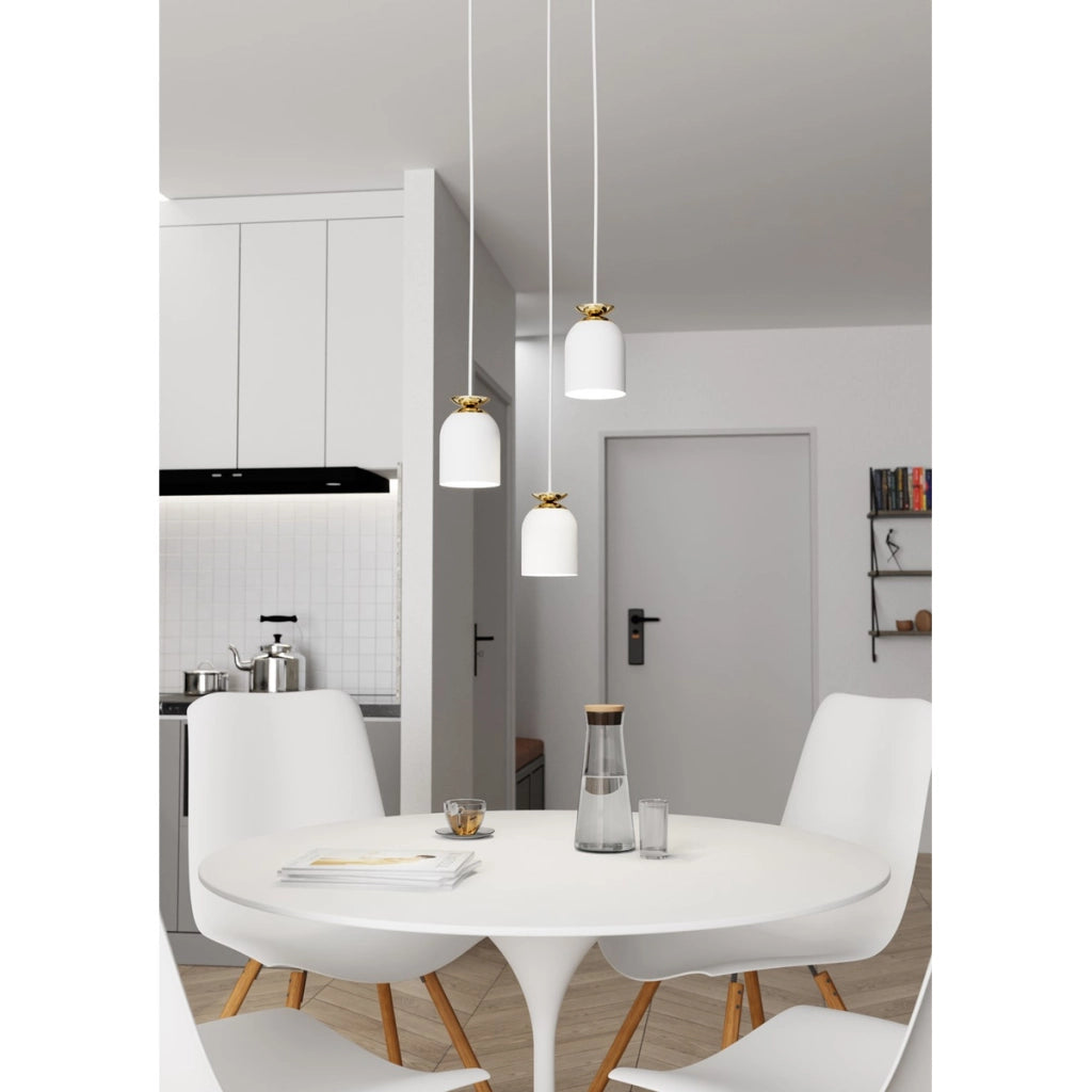 Lampada a sospensione Target in acciaio bianco e oro
