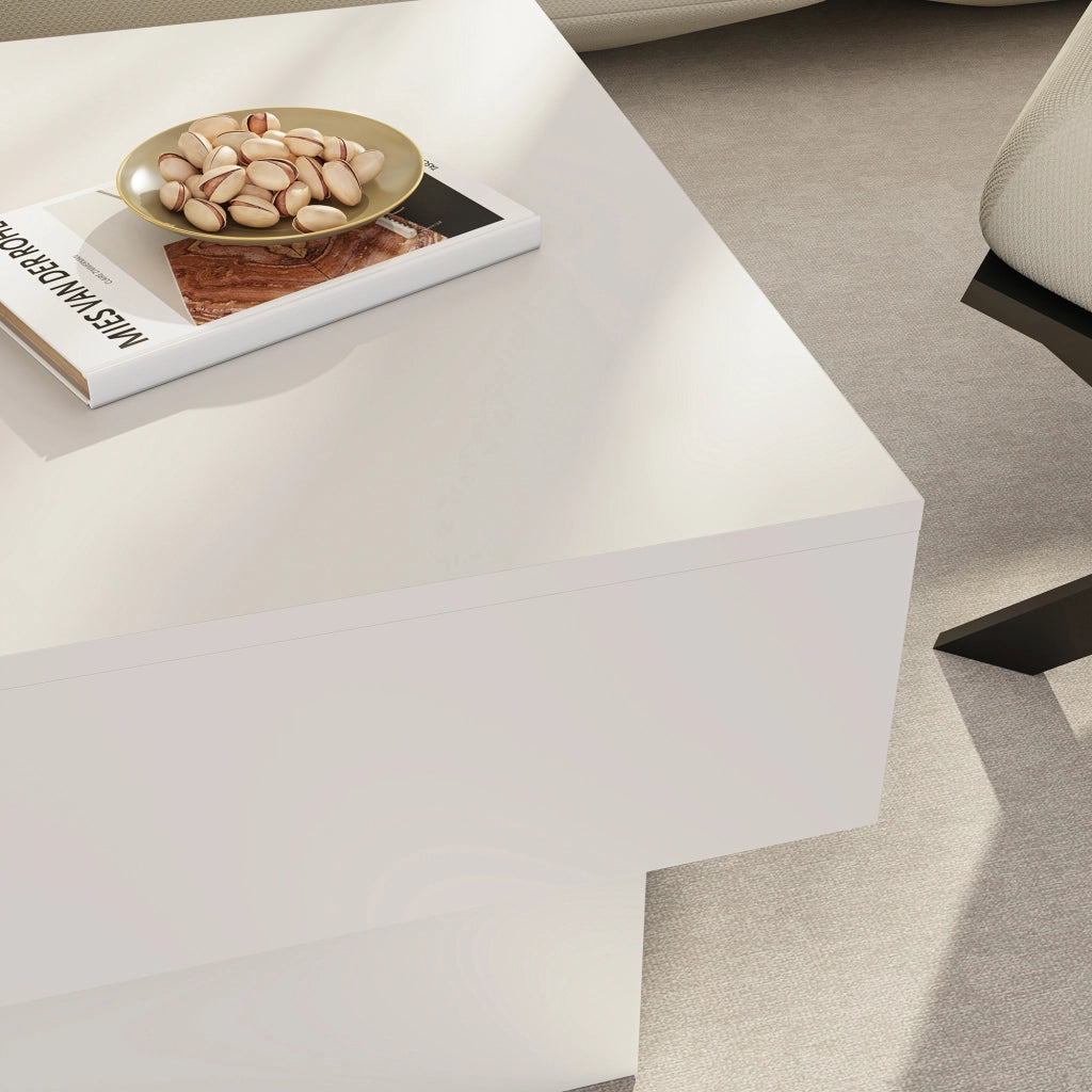 Tavolino Centrale Lens da Salotto con Piano Scorrevole 80 x 60 x 36 cm - Bianco [en.casa]