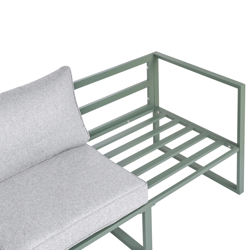 Set Lounge da Giardino a 3 Posti con Divano Angolare Sinistro in Tessuto Verde e Tavolino Struttura in Alluminio