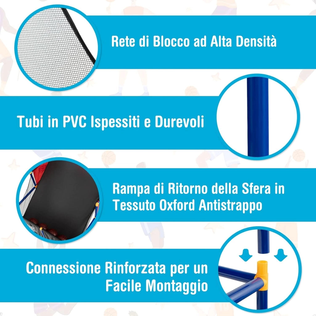 Canestro Basket da Camera per Bambini, Gioco Pallacanestro a Doppio Tiro con 4 Palline e Pompa di Gonfiaggio, Ideale per Sala Giochi e Cortile e Cameretta, 90 x 90 x 140 cm