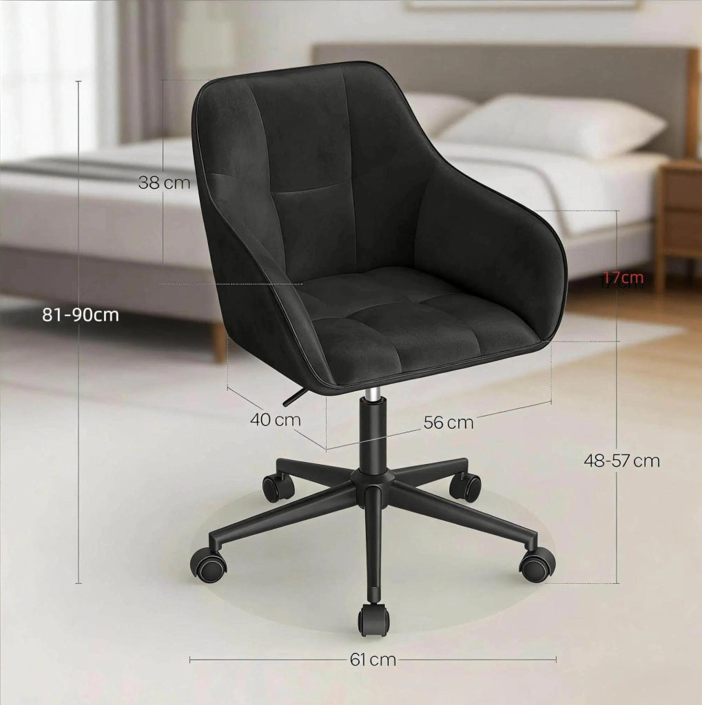 Sedia da ufficio ergonomica in velluto nero, regolabile