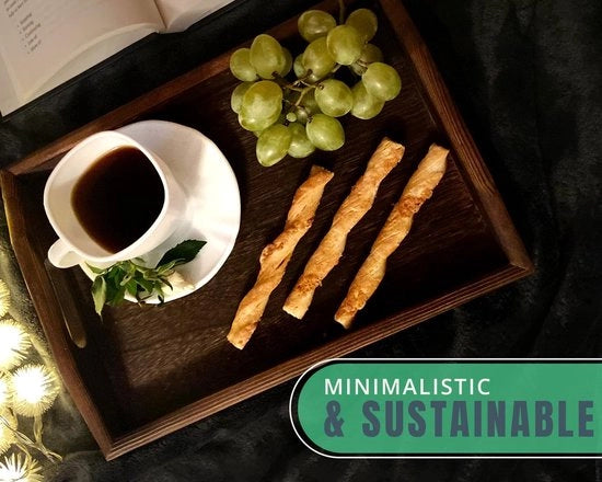 Set di 3 piatti da tavola in legno rustico con manico - Grande, Medio e Piccolo piatti da tavola nesting - per colazione, tavolo da caffè/Butler piatti da tavola - piatti da tavola multifunzionali per letto - marrone