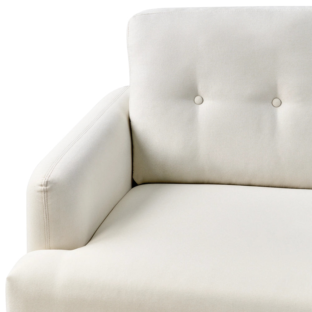 Divano a 3 posti gambe in legno poliestere rivestito in tessuto bianco sporco soggiorno classico e contemporaneo