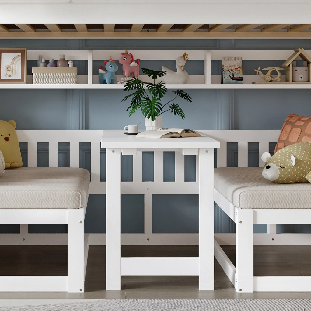 Letto a soppalco per bambini 90x200 cm con scrivania pieghevole e scala contenitore