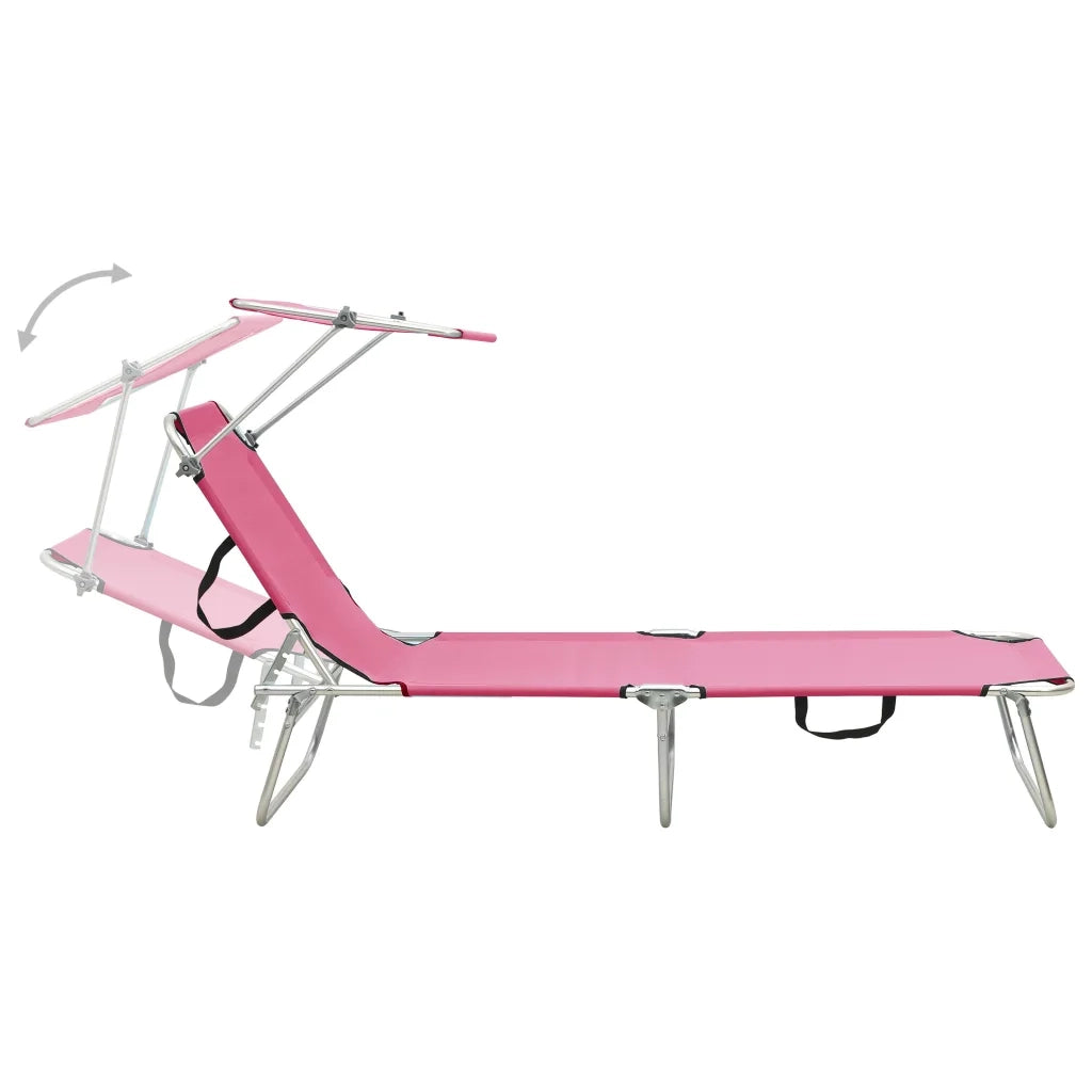 Sdraio da giardino | Lettino Pieghevole con Baldacchino in Acciaio Rosa Magenta