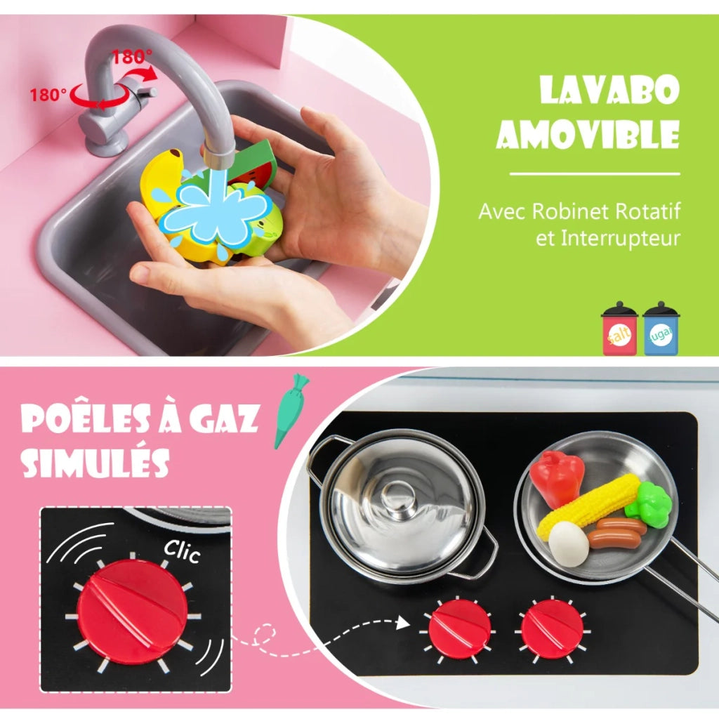 Cucina per bambini 72 x 30 x 90 cm con lavello contenitori e accessori stile moderno MDF rosa 20_0011629