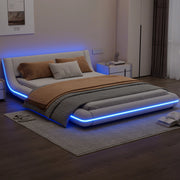 Letto basso 140x200 cm in PU bianco con LED ambienti, struttura in MDF