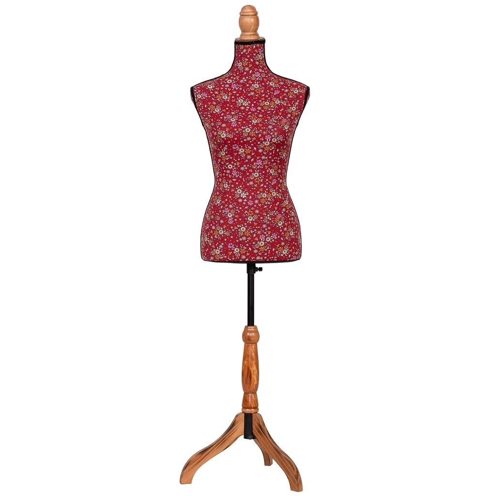 Manichino legno schiuma con tessuto rosso 37.5x24x168 cm
