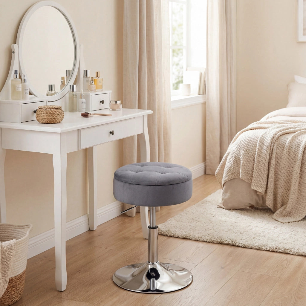 Sgabello da trucco in velluto con rotazione e altezza regolabile ¨C zephmum ¨C grigio 49-65 cm