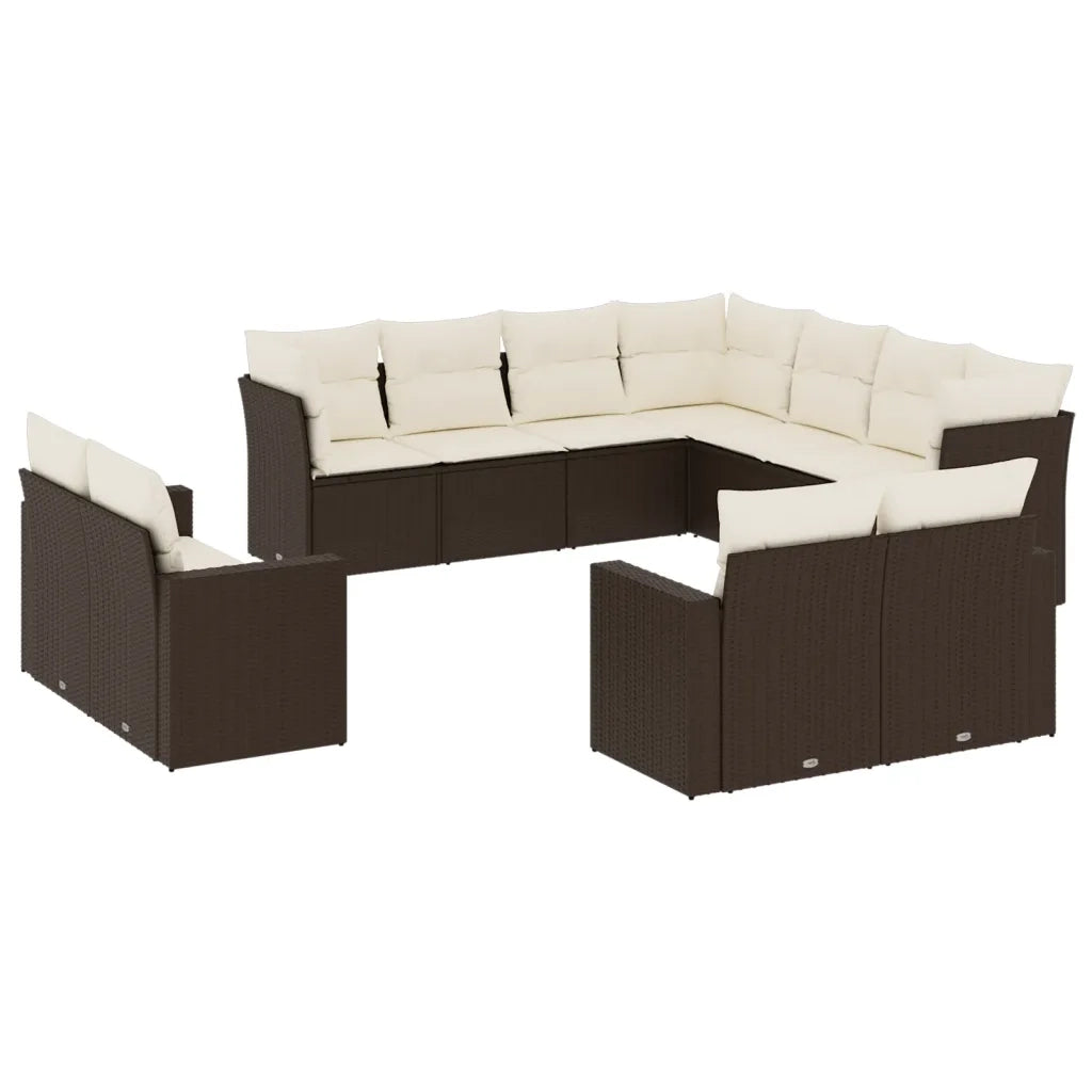 Set Divani da Giardino 11 pz con Cuscini Polyrattan Marrone 3219123