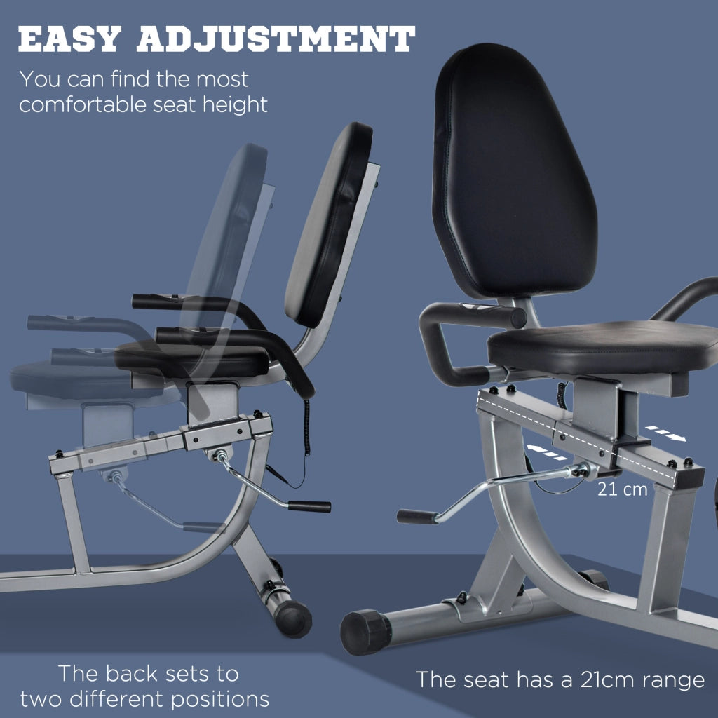 EasyComfort Cyclette Orizzontale Recumbent con 8 Livelli di Resistenza, Schermo LCD e Seduta Regolabile, 122-137x62x103 cm