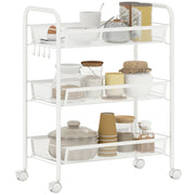 Carrello a 3 livelli con cesti ¨C zephmum ¨C bianco 45x26.5x63 cm