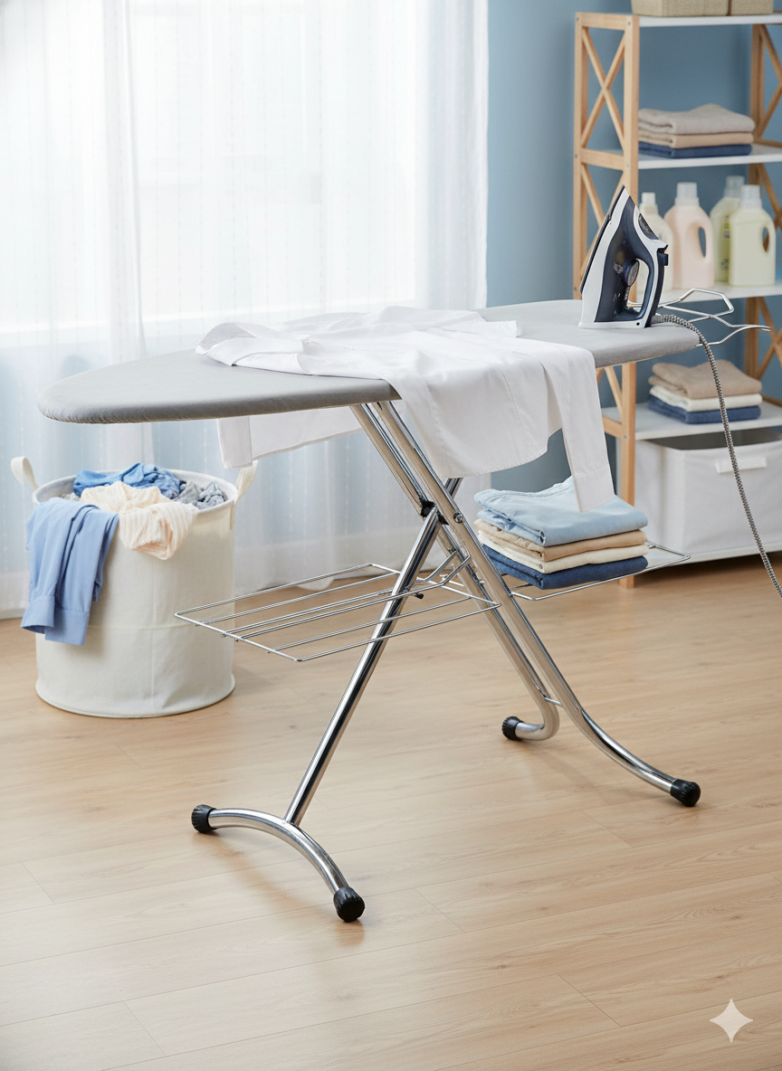 Asse da Stiro Salvaspazio Relax Profi 123x39 cm Ripiano Sottostante Gambe Triple Altezza Regolabile in Acciaio