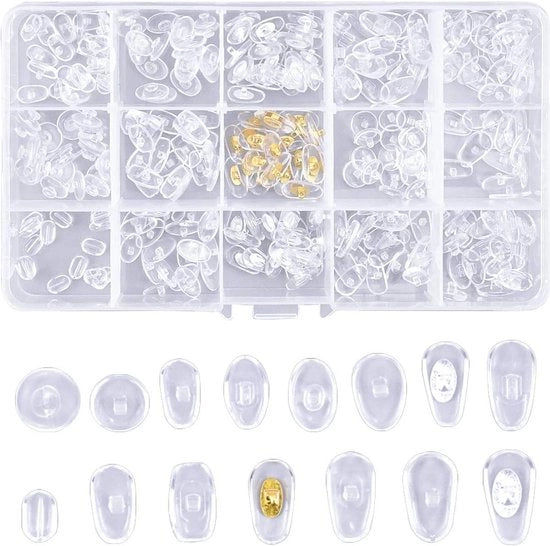 Spigotti per Occhiali Premium - Neuspads in Silicone - Antiscivolo - Translucidi - 15 Stili - 150 Paia