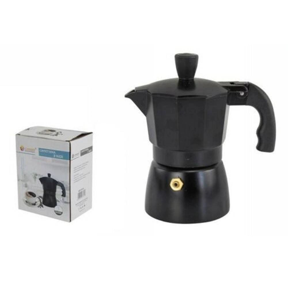 Trade Shop - Caffettiera Moka Macchinetta Caffè Espresso Nera Opaca Misura 3 Tazze -