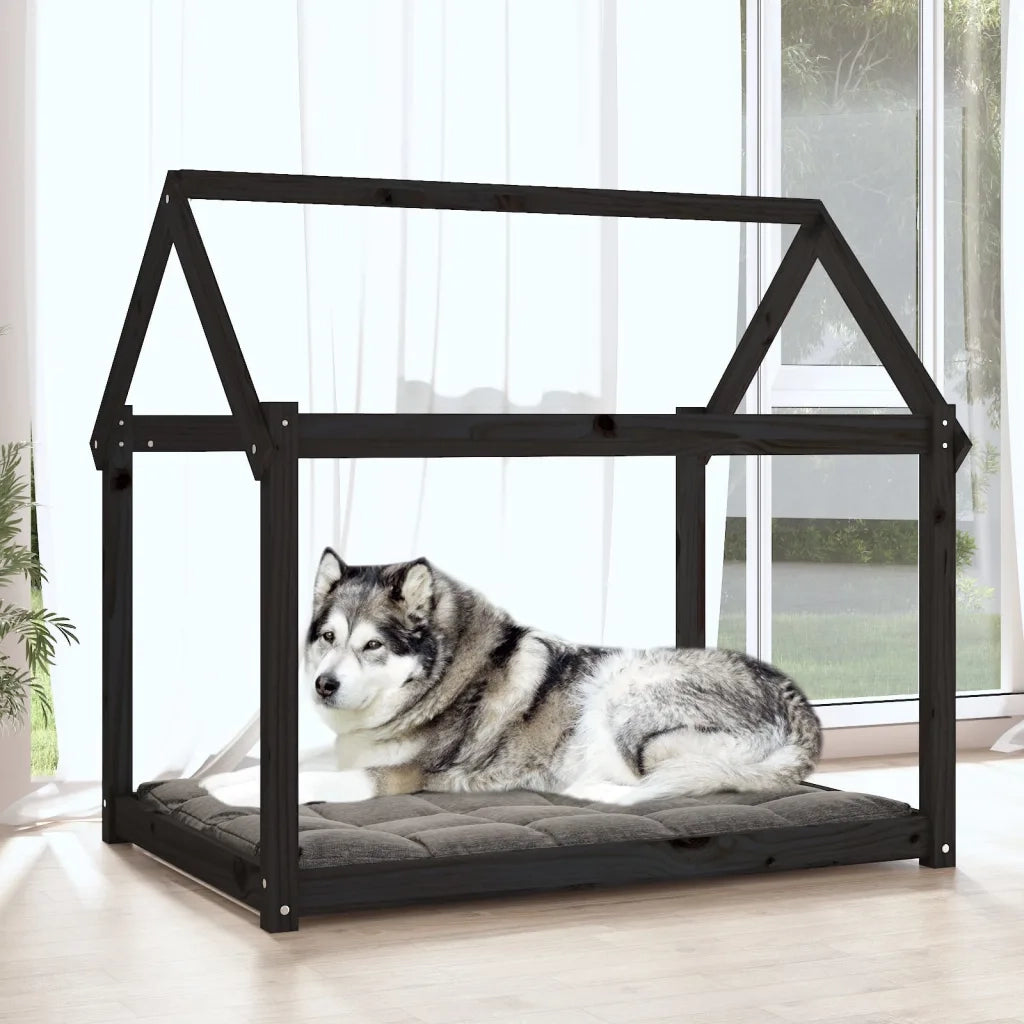 Cuccia per Cani Nera 111x80x100 cm in Legno Massello di Pino 822221