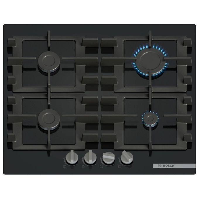 Bosch Serie 4 PNP6B6K40 , Piano cottura a gas, 60 cm, Vetro temperato, Nero