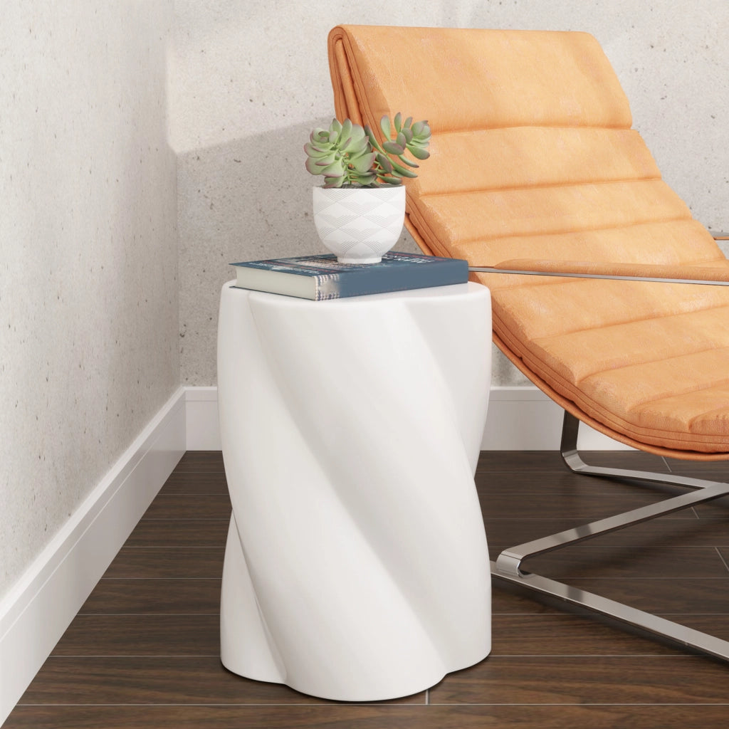 Sgabello da giardino a spirale in ceramica con coperchio; capacità 120 kg; ?33 x 45 cm; bianco; esterno