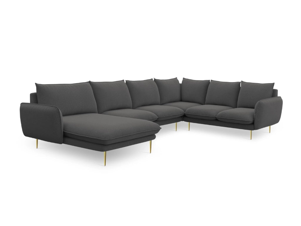 Cosmopolitan Design - Divano panoramico destro "Vienna" 7 posti in tessuto strutturato grigio scuro 
