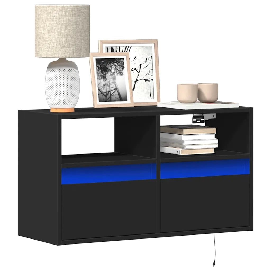 Mobile TV a Parete con Luci LED-Mobile TV a Muro Nero 80x31x45 cm 588576