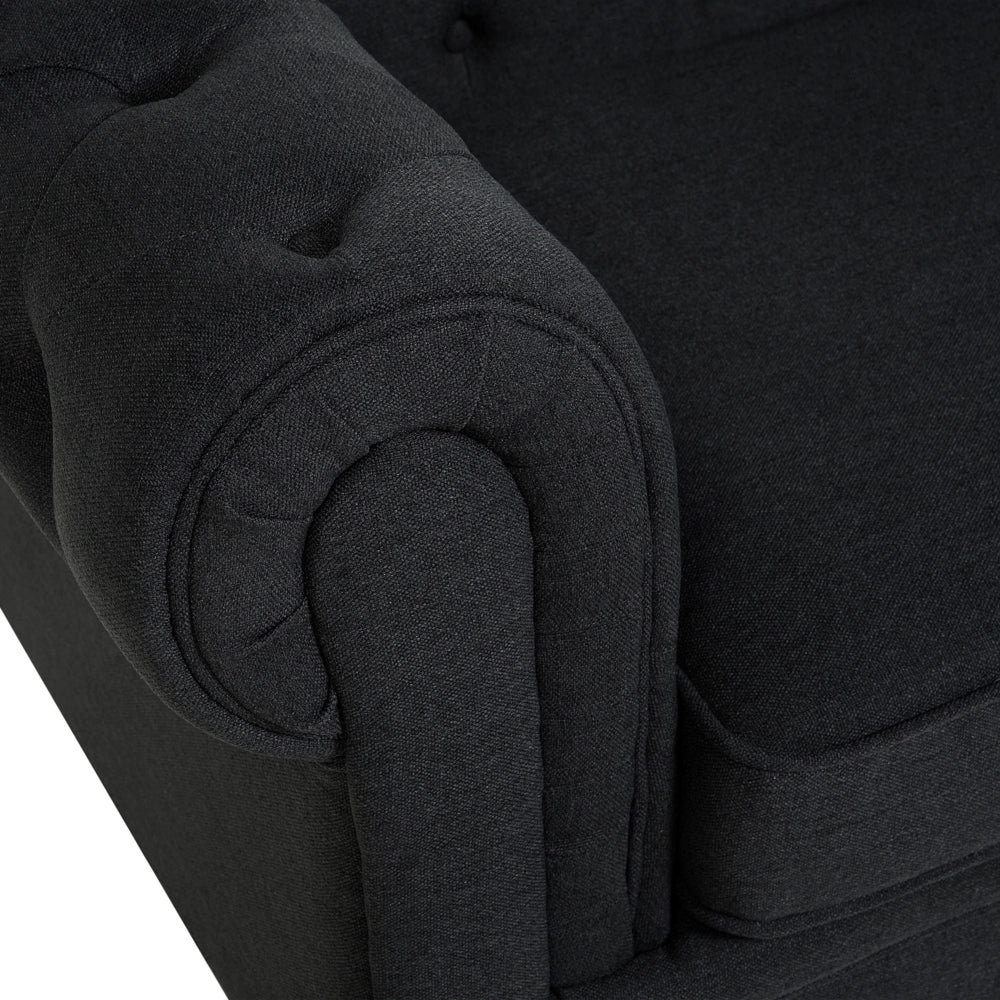 Poltrona Chesterfield Grigio Grafite Rivestimento Gambe In Legno Scuro Contemporaneo