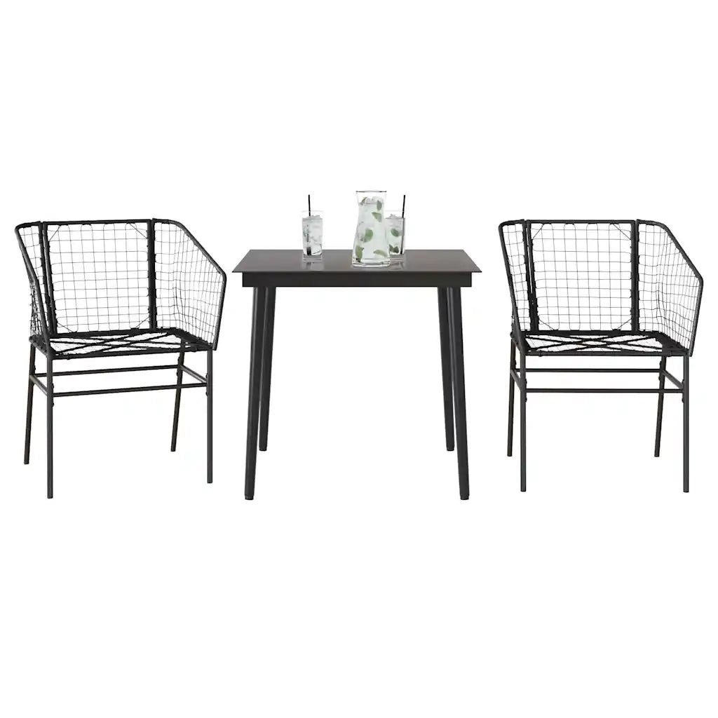 Set Mobili da Pranzo per Giardino 3 pz Nero Polyrattan Vetro