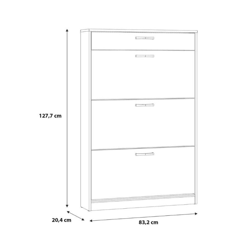 Scarpiera Cecilia con 3 scomparti ed un cassetto colore rovere 83.2x20.4xH 127.7 cm.