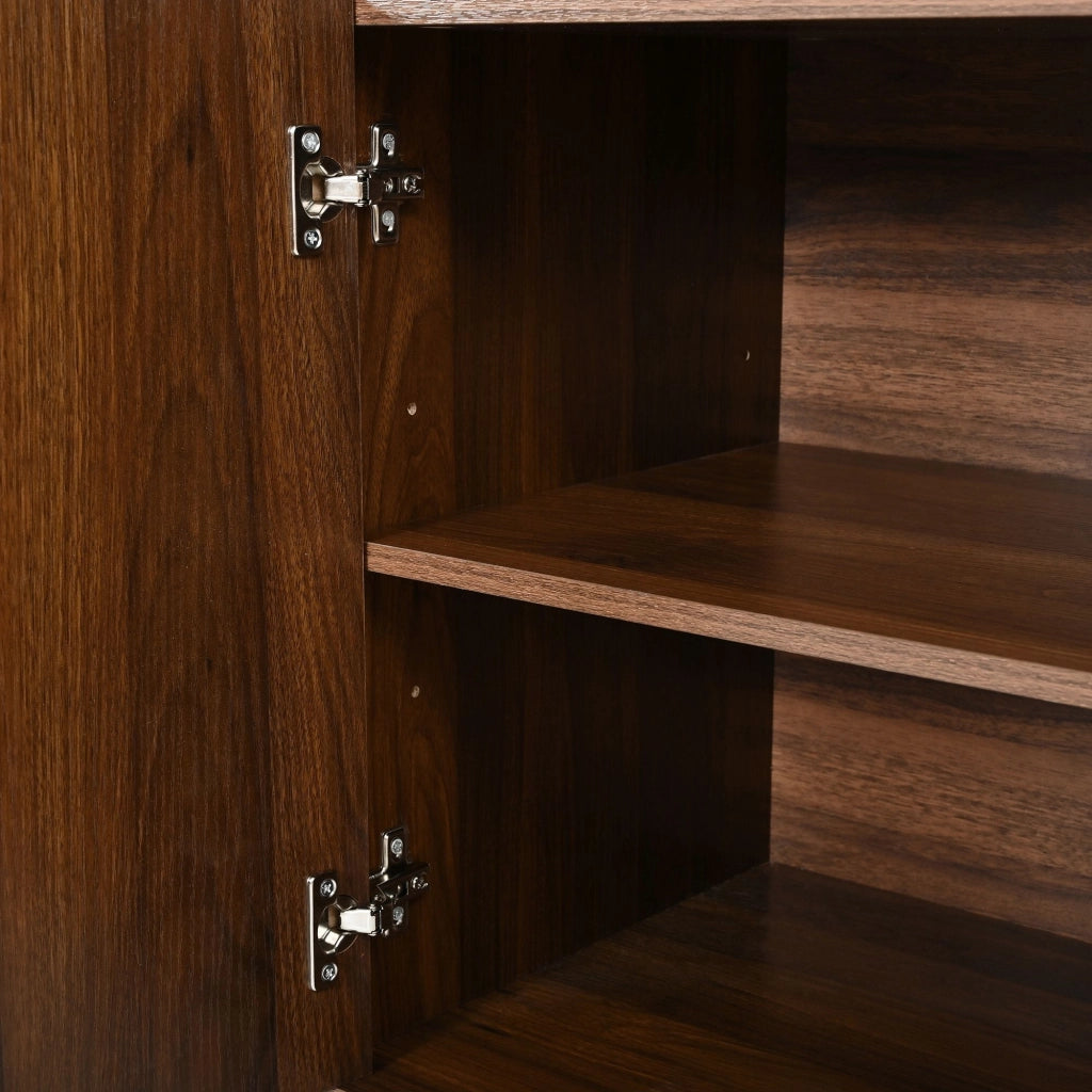 Credenza, mobile da ingresso, armadio a 3 ante, effetto legno, MDF, gambe in legno, colore noce