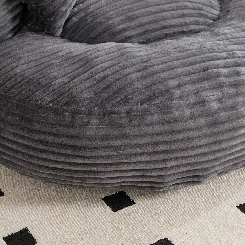 Poltrona Sacco in Corduroy Grigio Scuro con Schienale Alto e Braccioli, 108x108x52 cm