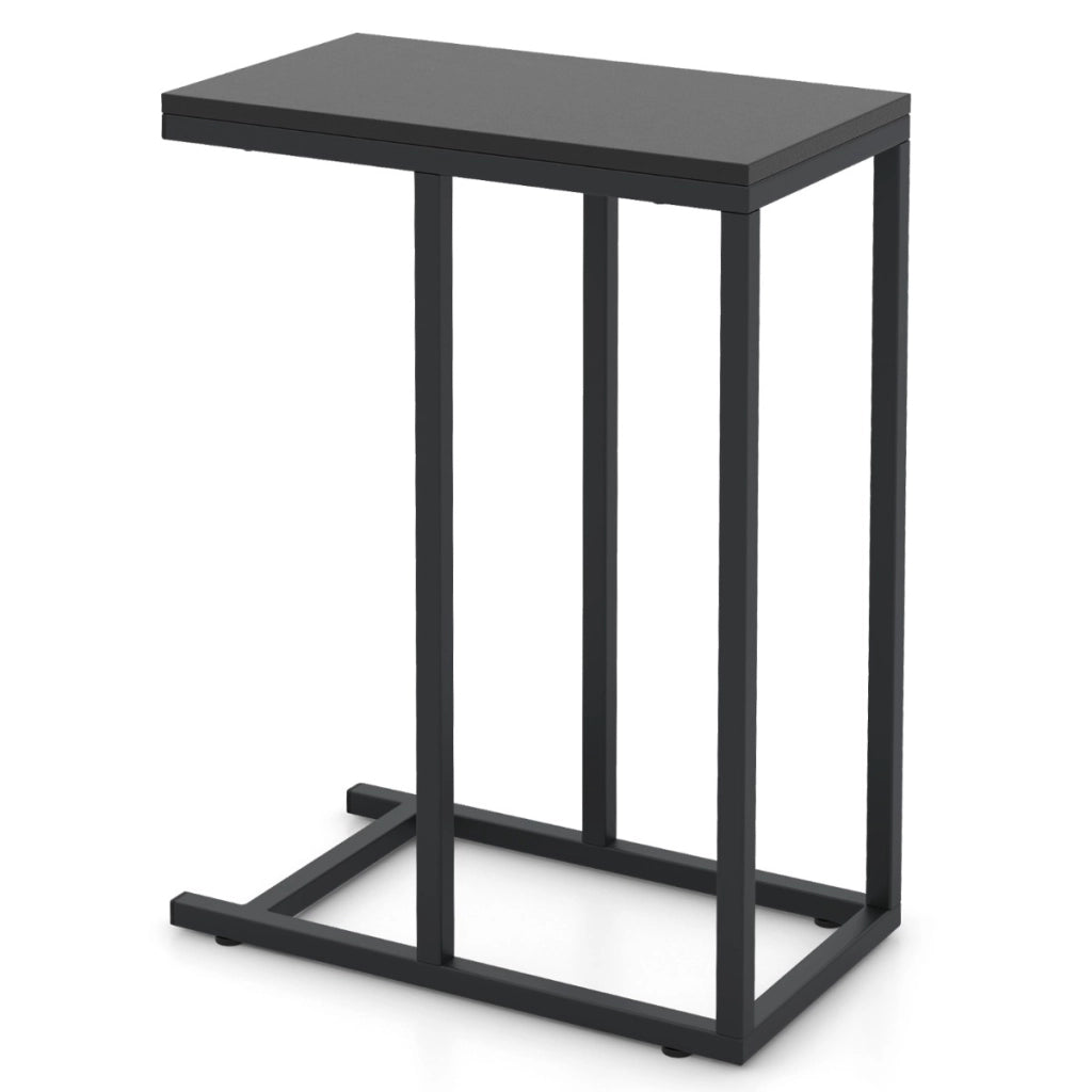 Tavolino a forma di C per divano e letto-Tavolino da soggiorno altezza 64cm con struttura in metallo Nero