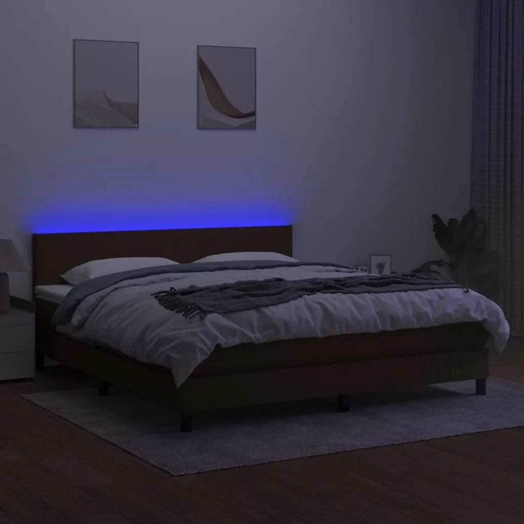 Letto a Molle Materasso e LED MarroneScuro 180x200cm in Tessuto cod mxl 58745