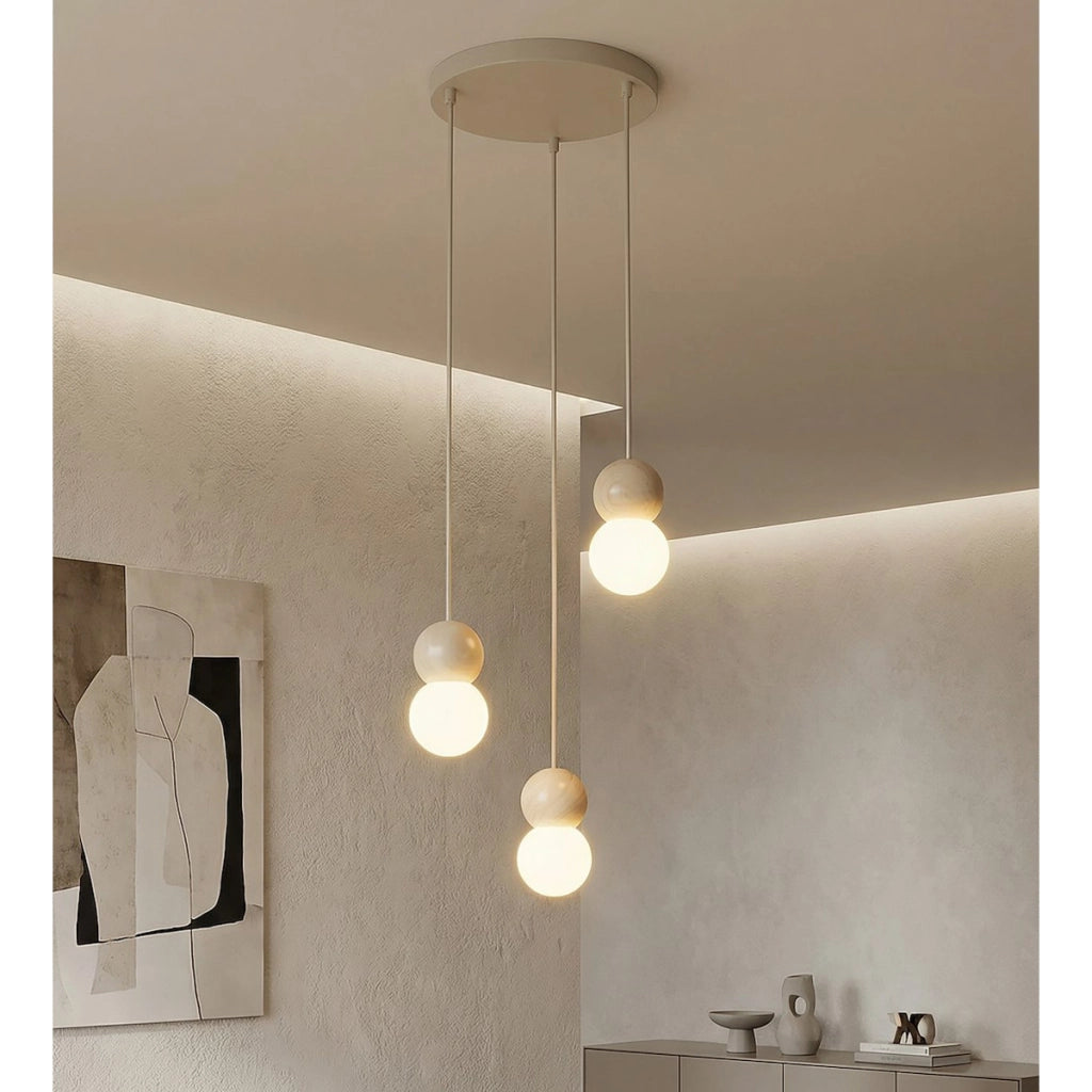 Lampada a sospensione LOOP in acciaio moka e legno naturale