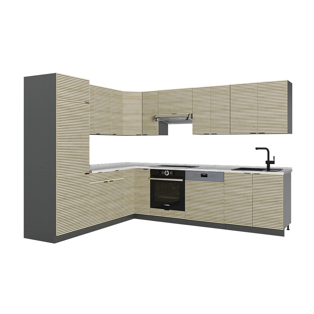 Cucina angolare completa Fame-Line Pannello in quercia/Antracite 287 x 60 cm, PL Marmo Vicco