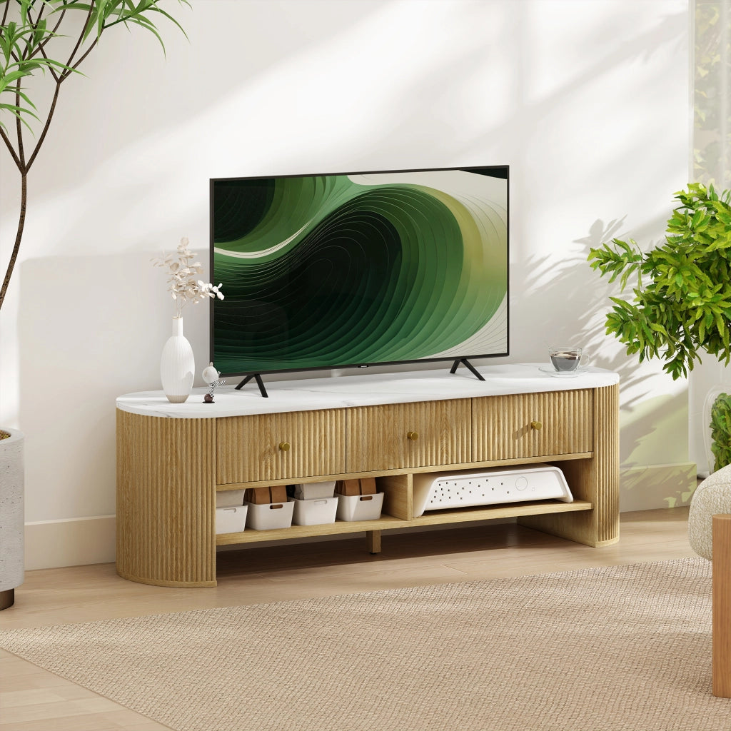 Mobile TV con 3 cassetti ¨C Zephmum ¨C Effetto marmo e legno 140x30x50 cm