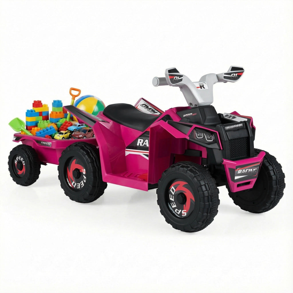 Quad atv elettrico bambini rimorchio posteriore ruote antiusura motore-Quad giocattolo interruttore un tocco veicolo per bambini 3+ anni Rosa