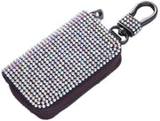 Tas per chiavi in pelle PU con cristallo d'arte e chiusura a molla - mini portamonete - portatile - capiente - con taschino per le chiavi