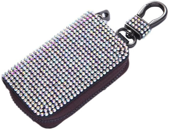 Tas per chiavi in pelle PU con cristallo d'arte e chiusura a molla - mini portamonete - portatile - capiente - con taschino per le chiavi