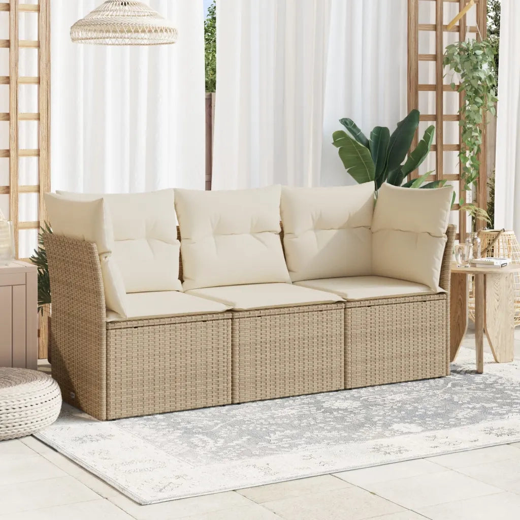 Set Divano da Giardino 3 pz | Set Salotto da Giardino con Cuscini Beige in Polyrattan