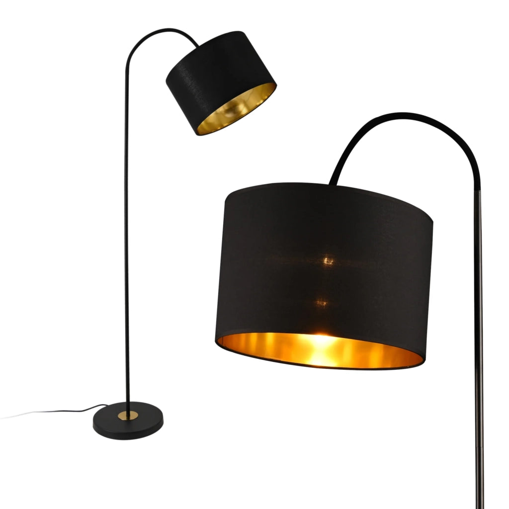Lampada da terra con struttura in metallo e paralume in tessuto nero 173 cm 03_0002437