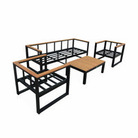 Salotto da giardino in legno di eucalipto e alluminio, 5 posti, nero