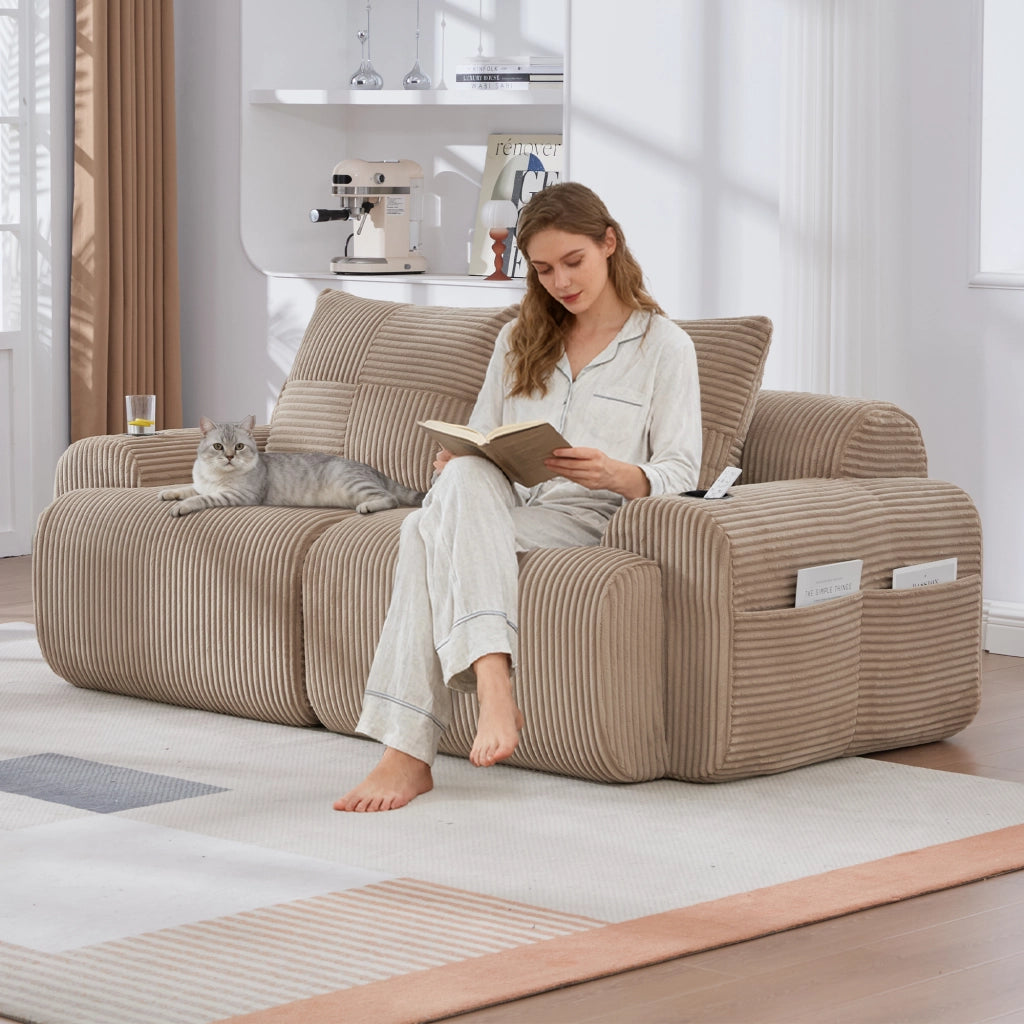 Divano Modulare 2 Posti con Portabicchieri e Tasca ¨C MINIMAL ¨C Tessuto Kaki