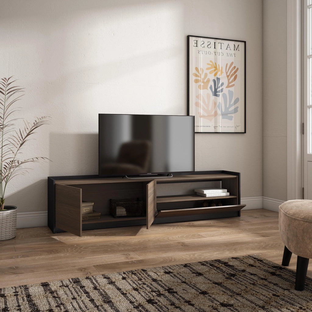 Mobile TV Soggiorno, 207x50x37 cm, Per TV fino a 80", Mobile Soggiorno, Rovere scuro e Nero