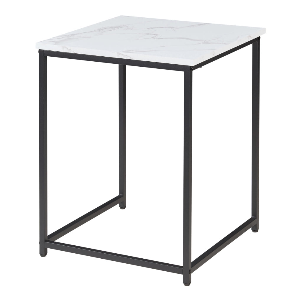 Set Trollhättan di 3 Tavolini Sovrapponibili con Piani Quadrati - Effetto Marmo Bianco [en.casa]