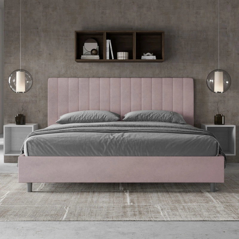 Letto imbottito Matrimoniale 200x210 cm Agueda - Con rete,Glicine,Microfibra