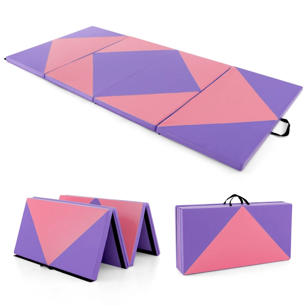 Tappetino ginnastica pieghevole, Tappetino per tumbling in pelle PU con chiusure a strappo 240x117x5cm Viola