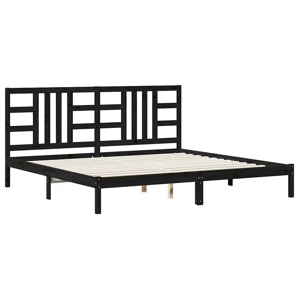 Giroletto-Struttura Letto Nero in Legno Massello 200x200 cm 125814
