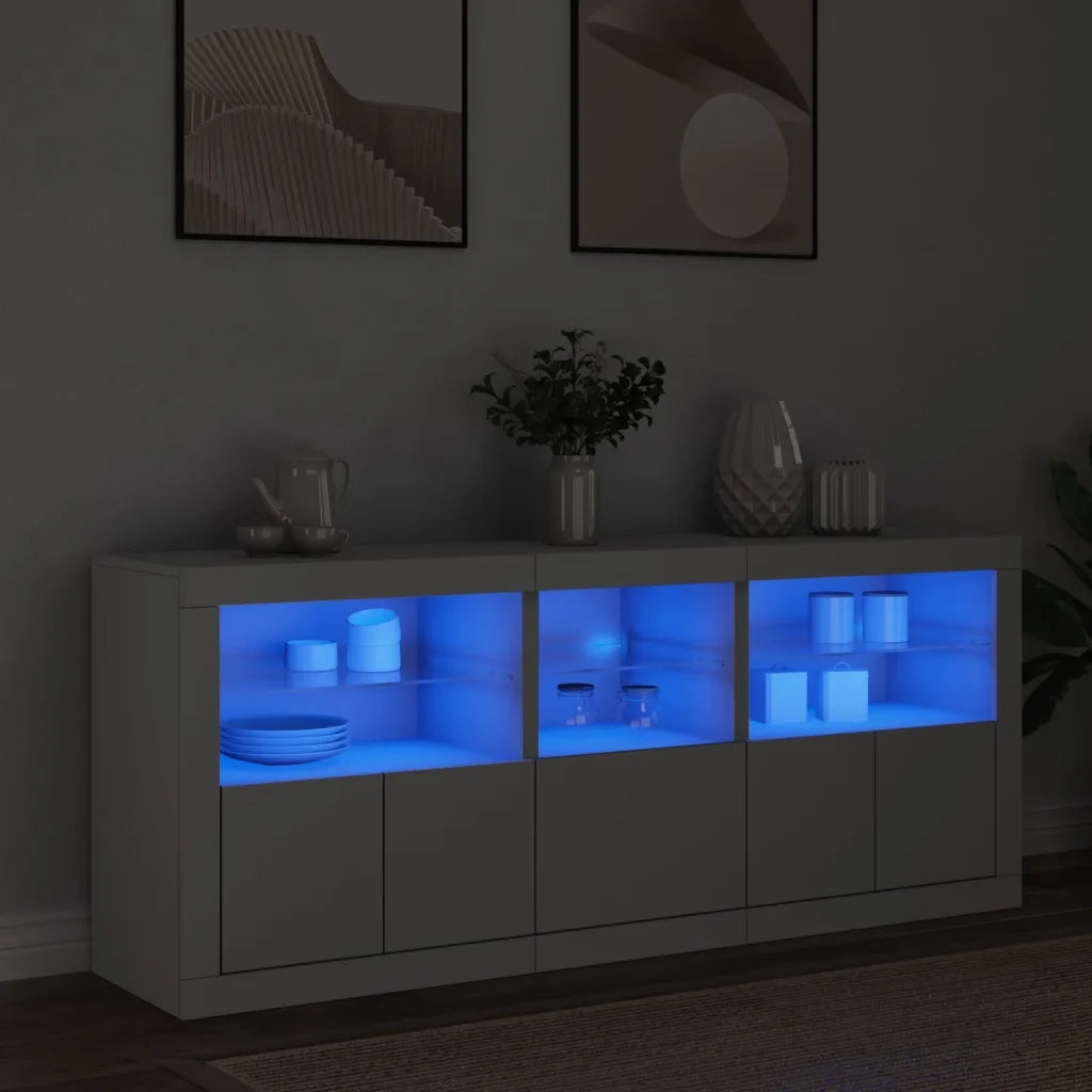 Credenza con Luci LED-Buffet-Armadio da cucina Bianca 162x37x67 cm 614442