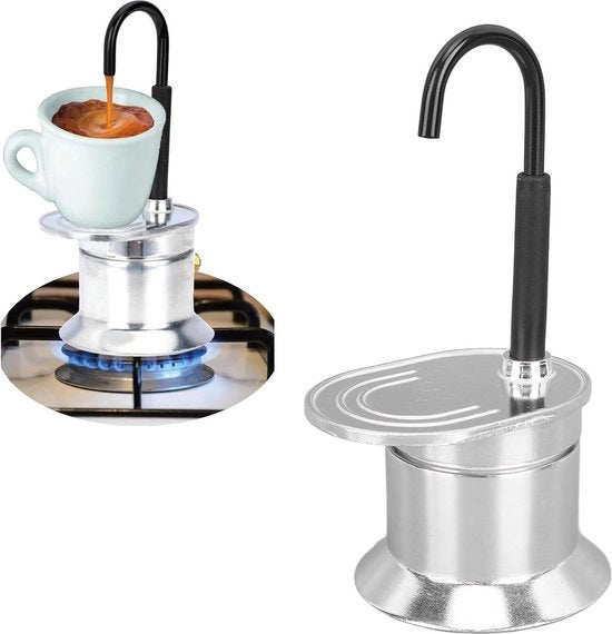 Caffettiera a Stantuffo per Fornello Top in Alluminio per la Preparazione di Caffè Esterno, 1 Cup, 50ML.