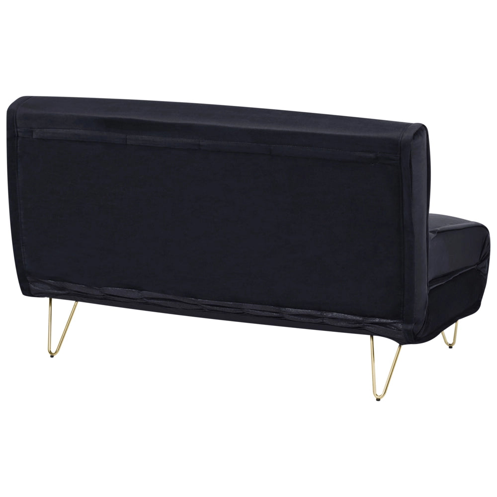 Divano Letto a 2 posti in velluto nero con gambe in metallo senza braccioli 2 cuscini gambe metallo glamour